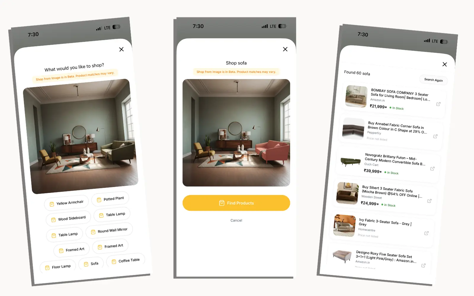 House AI shoppable furniture linking to IKEA and Target products