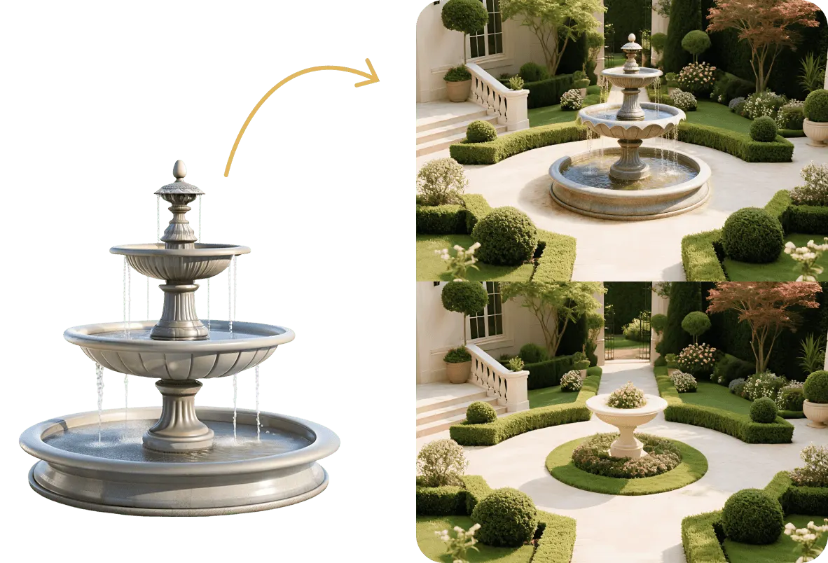 Outdoor space with AI-replaced furniture