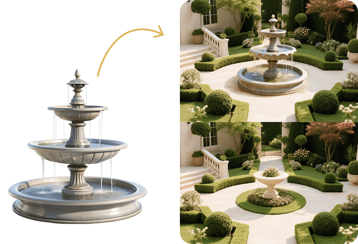 Outdoor space with AI-replaced furniture