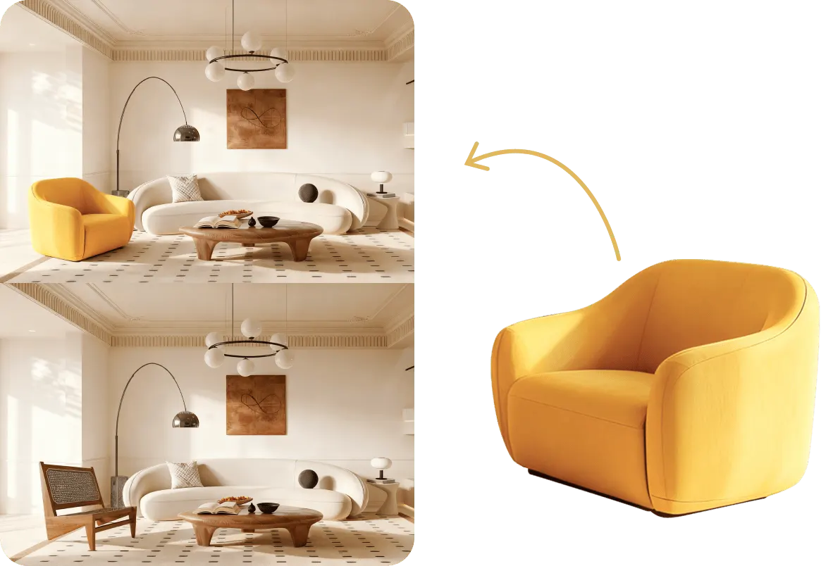 Interior with AI-replaced furniture