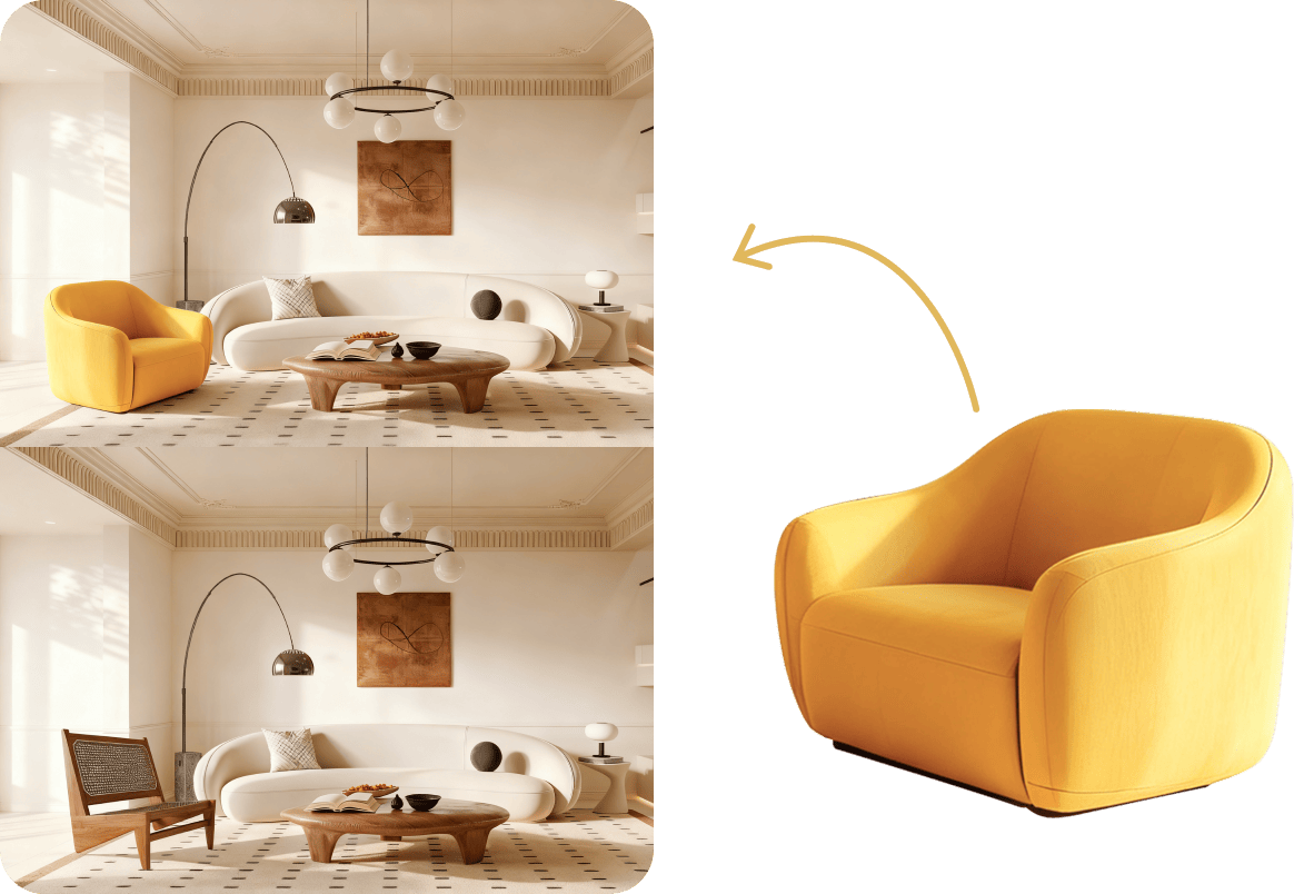 Interior with AI-replaced furniture